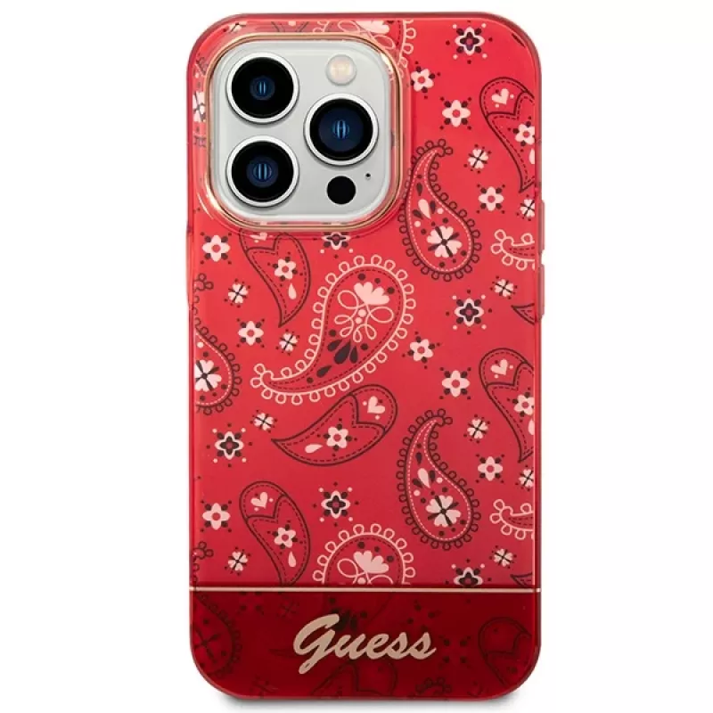 Guess GUHCP14LHGBNHR Hardcase Bandana Paisley, skirtas Apple iPhone 14 Pro 6,1 colio, raudona