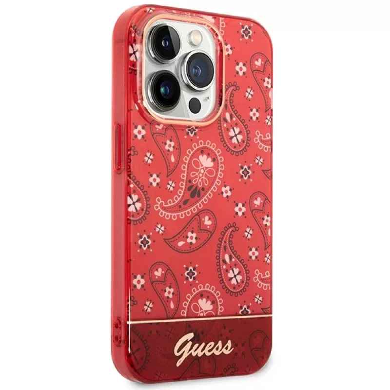 Guess GUHCP14LHGBNHR Hardcase Bandana Paisley, skirtas Apple iPhone 14 Pro 6,1 colio, raudona