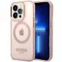 „Guess Gold Outline Translucent“ „MagSafe“ dėklas, skirtas „iPhone 14 Pro Max“ 6,7 inch (rožinis, kietas dėklas)