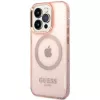 „Guess Gold Outline Translucent“ „MagSafe“ dėklas, skirtas „iPhone 14 Pro Max“ 6,7 inch (rožinis, kietas dėklas)