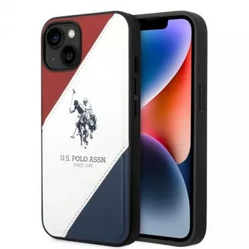U.S. POLO ASSN. Tricolor Embossed Back Cover, skirta Apple iPhone 14 Plus / 15 Plus 6,7 inch - White