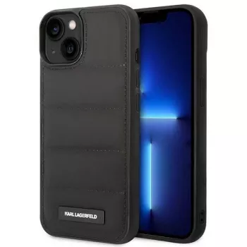 Karl Lagerfeld KLHCP14SPSQAK Puffy Elongated Logo Hard Case, skirta Apple iPhone 13/14/15 6,1 colio – juoda