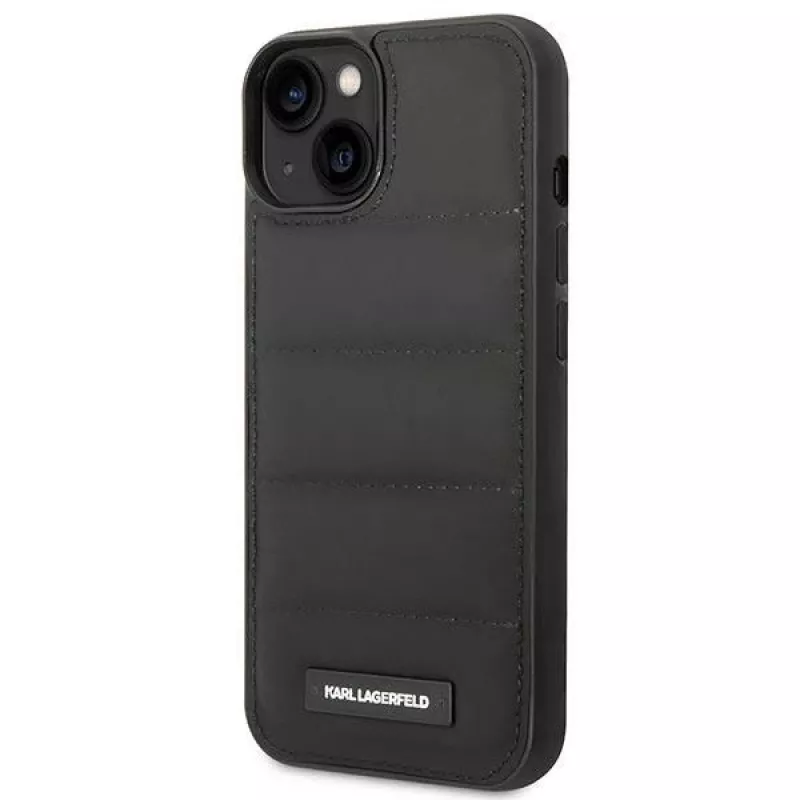 Karl Lagerfeld KLHCP14SPSQAK Puffy Elongated Logo Hard Case, skirta Apple iPhone 13/14/15 6,1 colio – juoda