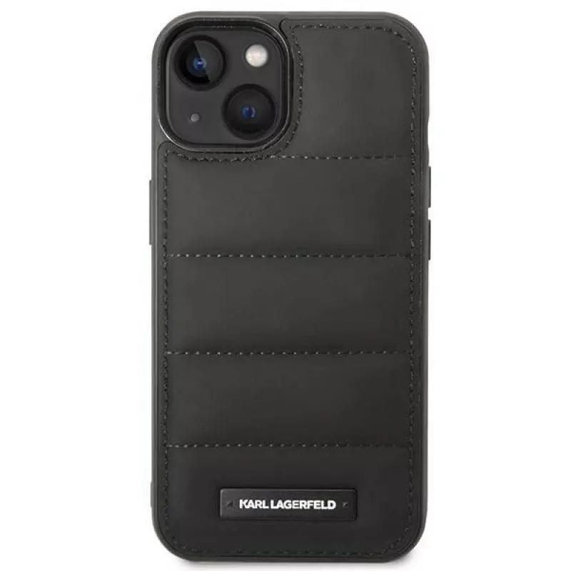 Karl Lagerfeld KLHCP14SPSQAK Puffy Elongated Logo Hard Case, skirta Apple iPhone 13/14/15 6,1 colio – juoda