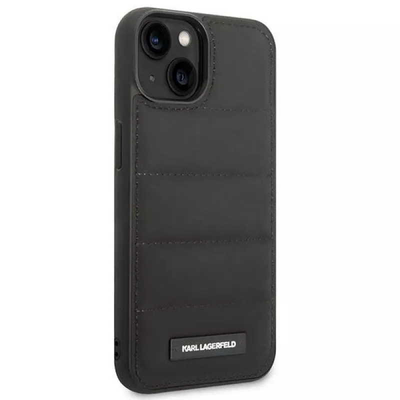 Karl Lagerfeld KLHCP14SPSQAK Puffy Elongated Logo Hard Case, skirta Apple iPhone 13/14/15 6,1 colio – juoda