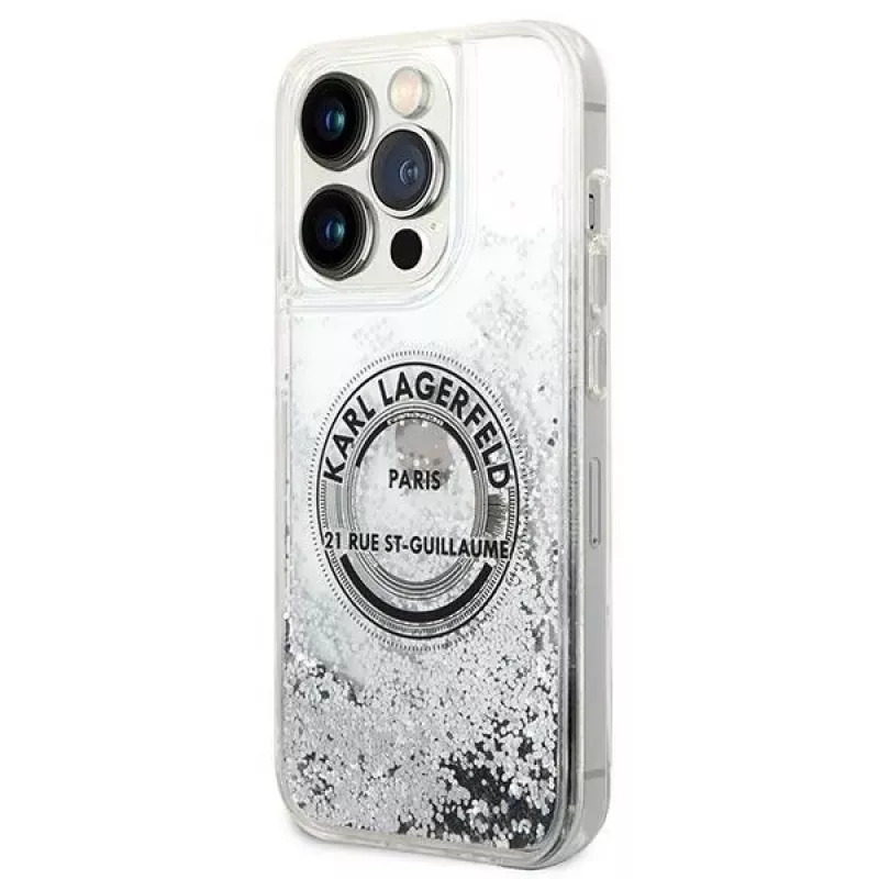 Karl Lagerfeld iPhone 14 Pro 6,1 inch Hardcase Liquid Glitter RSG sidabrinis