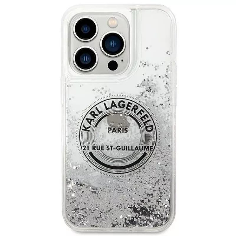 Karl Lagerfeld iPhone 14 Pro 6,1 inch Hardcase Liquid Glitter RSG sidabrinis