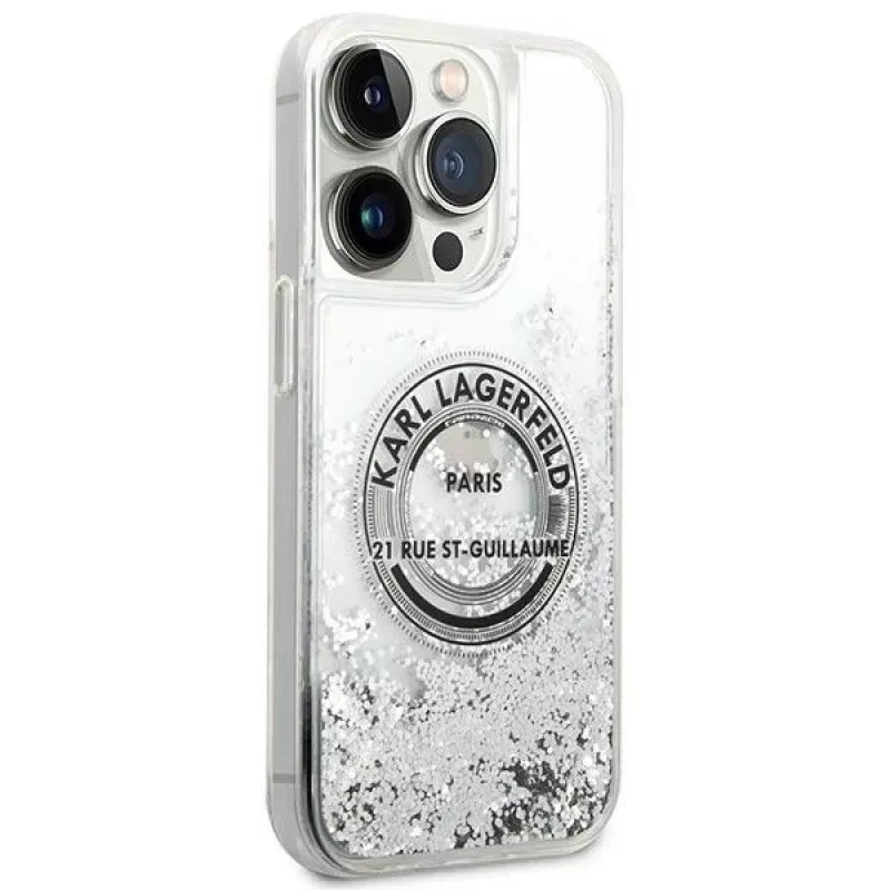 Karl Lagerfeld iPhone 14 Pro 6,1 inch Hardcase Liquid Glitter RSG sidabrinis
