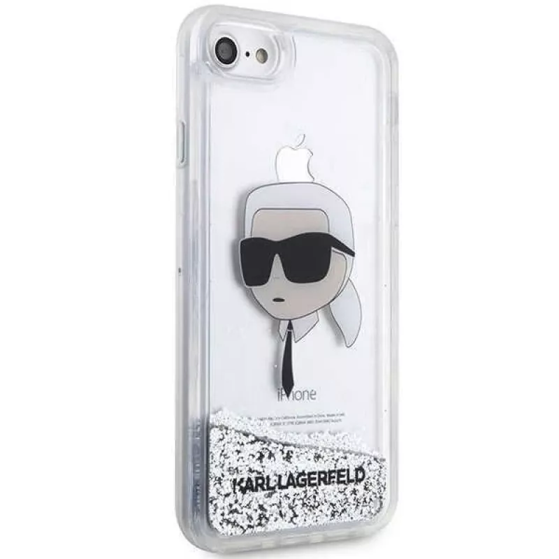 Karl Lagerfeld KLHCI8LNKHCH Hardcase Glitter Karl Head, sidabrinis, skirtas iPhone 7/8/SE 2020/SE 2022