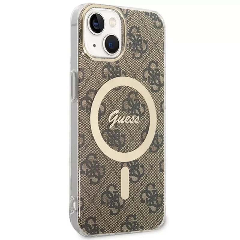 Guess GUHMP13MH4STW iPhone 13 / 14 / 15 6,1 inch Brown Hardcase su MagSafe