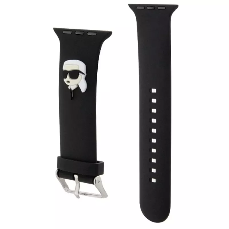 Karl Lagerfeld 3D Rubber Karl Head Watch Strap, Apple Watch 42/44/45/49mm, juoda