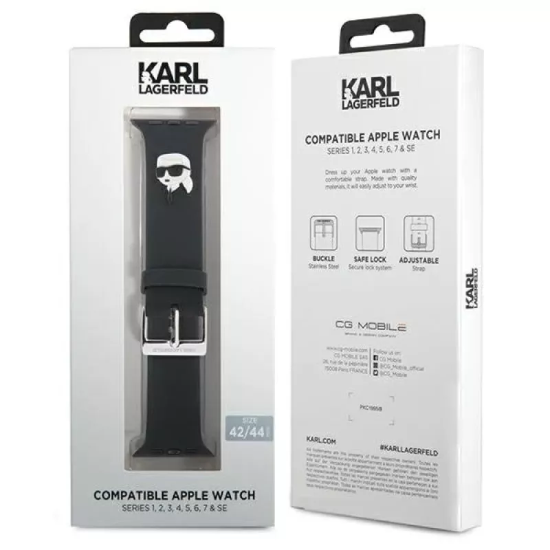 Karl Lagerfeld 3D Rubber Karl Head Watch Strap, Apple Watch 42/44/45/49mm, juoda
