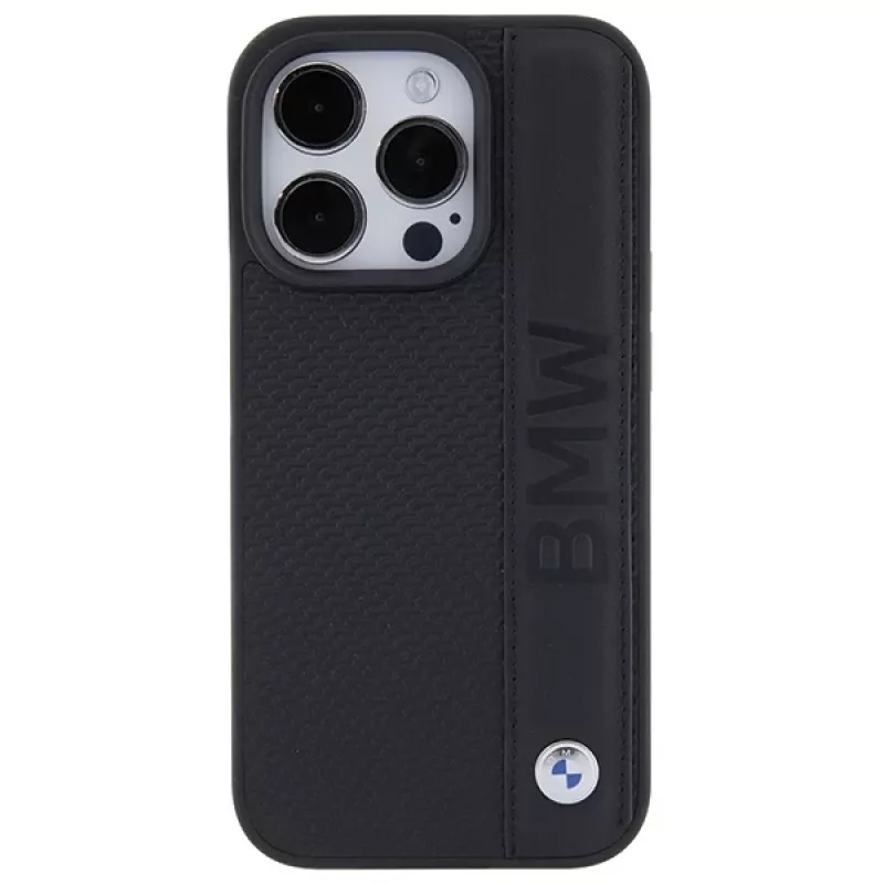 BMW BMHCP15L22RDPK iPhone 15 Pro 6,1 inch Hardcase Leather Textured & Stripe Black