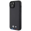 BMW M Collection Leather Stamp Back Cover, skirta iPhone 15 Plus / 14 Plus 6,7 inch - Black Tricolor