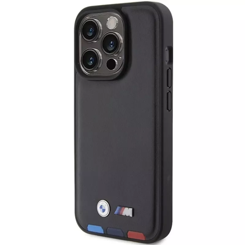 BMW Leather Stamp Tricolor Case, skirta iPhone 15 Pro 6,1 inch juoda