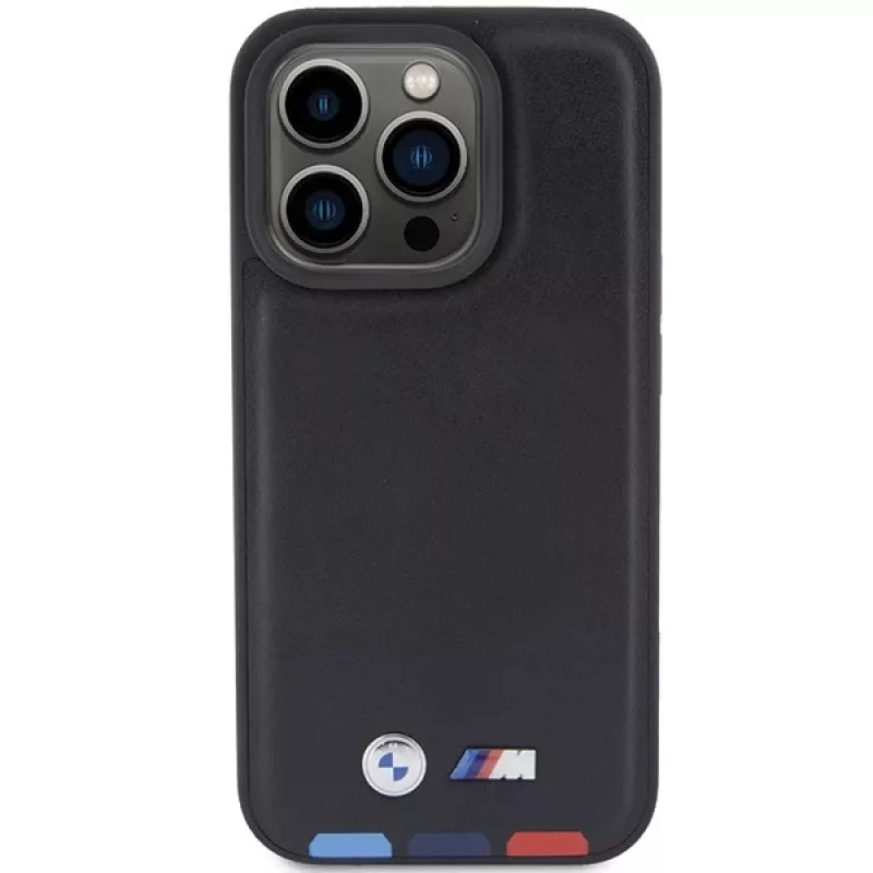 BMW Leather Stamp Tricolor Case, skirta iPhone 15 Pro 6,1 inch juoda