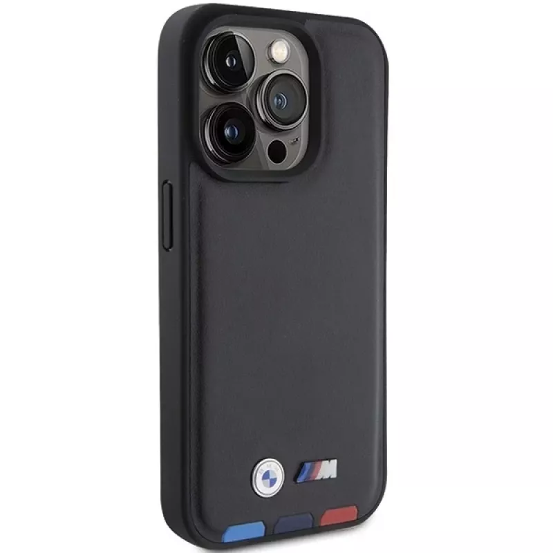 BMW Leather Stamp Tricolor Case, skirta iPhone 15 Pro 6,1 inch juoda