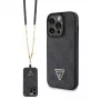 GUESS PU 4G Strass Triangle Metal Case + Strap, skirta iPhone 15 Pro, juoda