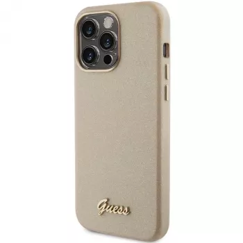 Guess GUHCP15XPGMCSD Glitter Glossy Script Hard Case, Apple iPhone 15 Pro Max, 6,7 inch, šviesiai auksinė