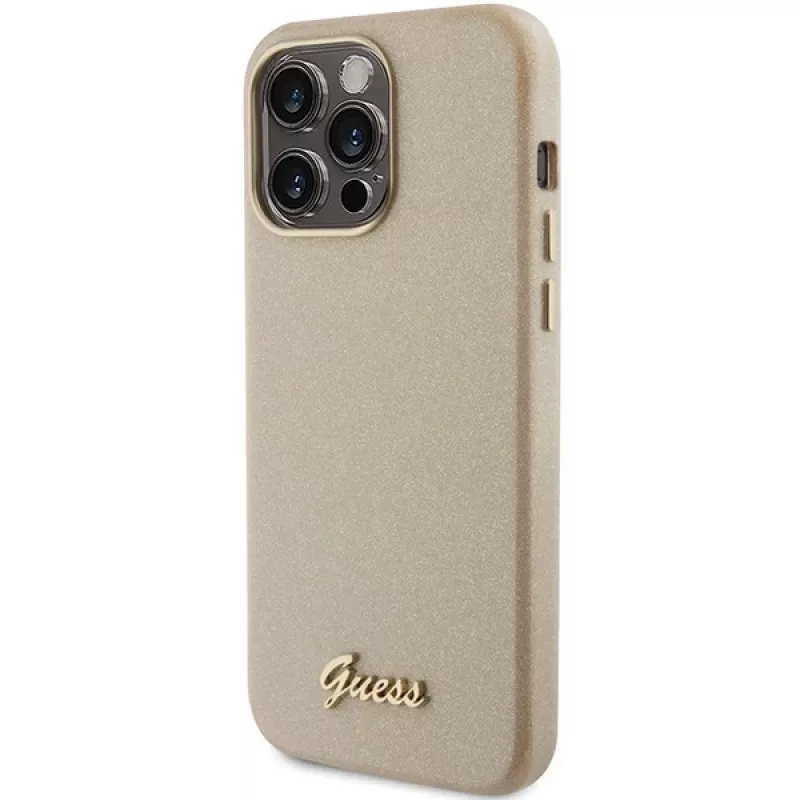 Guess GUHCP15XPGMCSD Glitter Glossy Script Hard Case, Apple iPhone 15 Pro Max, 6,7 inch, šviesiai auksinė