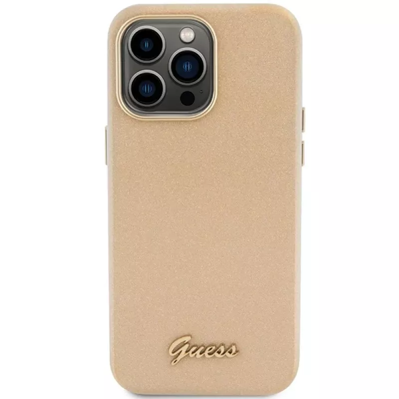 Guess GUHCP15XPGMCSD Glitter Glossy Script Hard Case, Apple iPhone 15 Pro Max, 6,7 inch, šviesiai auksinė