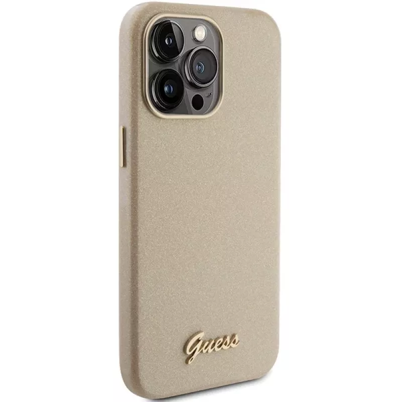 Guess GUHCP15XPGMCSD Glitter Glossy Script Hard Case, Apple iPhone 15 Pro Max, 6,7 inch, šviesiai auksinė