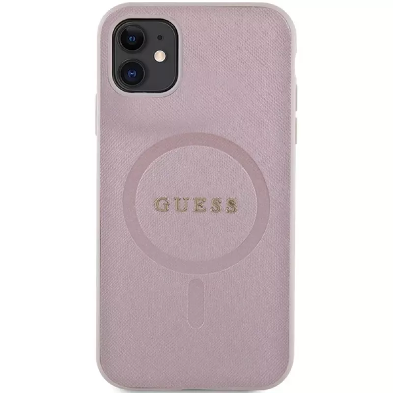 Guess GUHMN61PSAHMCP Hardcase Saffiano MagSafe, skirta iPhone 11 / Xr 6.1, rožinė