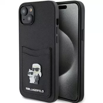 Karl Lagerfeld KLHCP15SSAPKCNPK iPhone 15 / 14 / 13 6.1 Black Hardcase Saffiano Cardslot Karl & Choupette Metal Pin