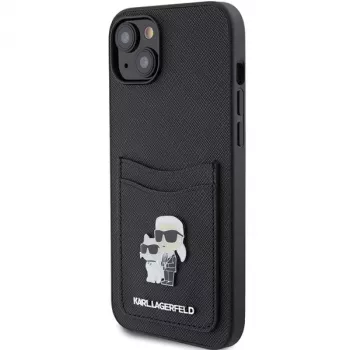 Karl Lagerfeld KLHCP15SSAPKCNPK iPhone 15 / 14 / 13 6.1 Black Hardcase Saffiano Cardslot Karl & Choupette Metal Pin