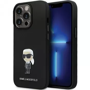 Karl Lagerfeld KLHCP14LSMHKNPK Ikonik Metal Pin Silicone Case for iPhone 14 Pro 6.1 Black