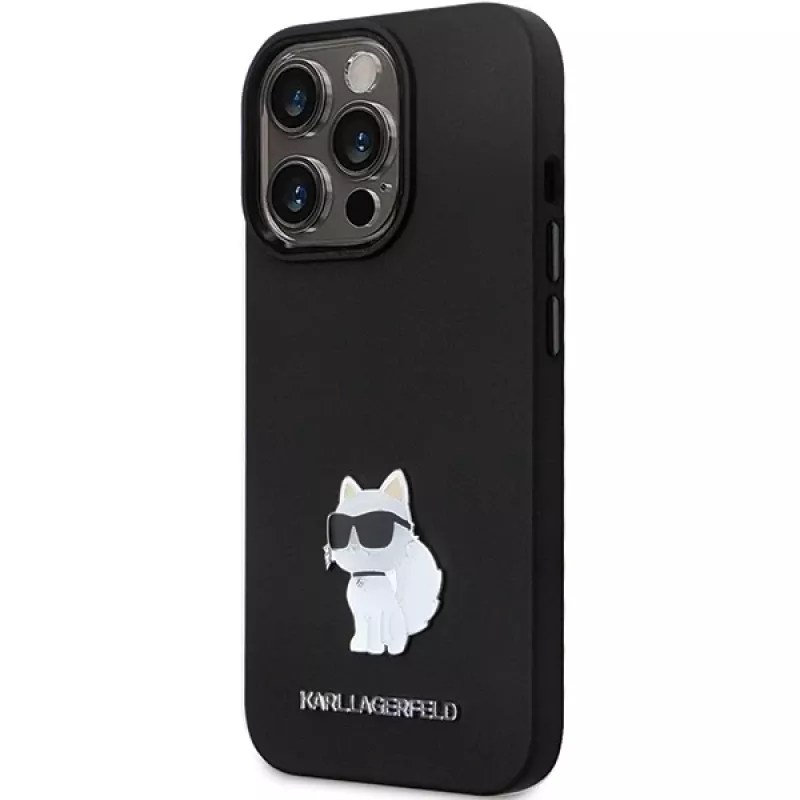 Karl Lagerfeld KLHCP14LSMHCNPK Silicone C Metal Pin Hard Case, skirta iPhone 14 Pro 6,1 inch – juoda