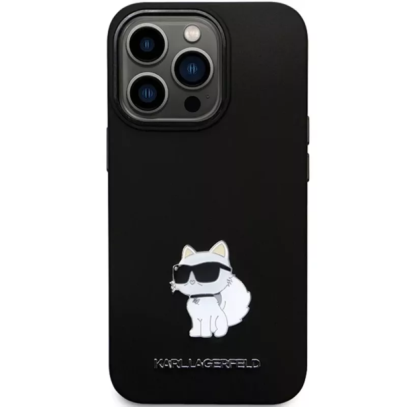 Karl Lagerfeld KLHCP14LSMHCNPK Silicone C Metal Pin Hard Case, skirta iPhone 14 Pro 6,1 inch – juoda
