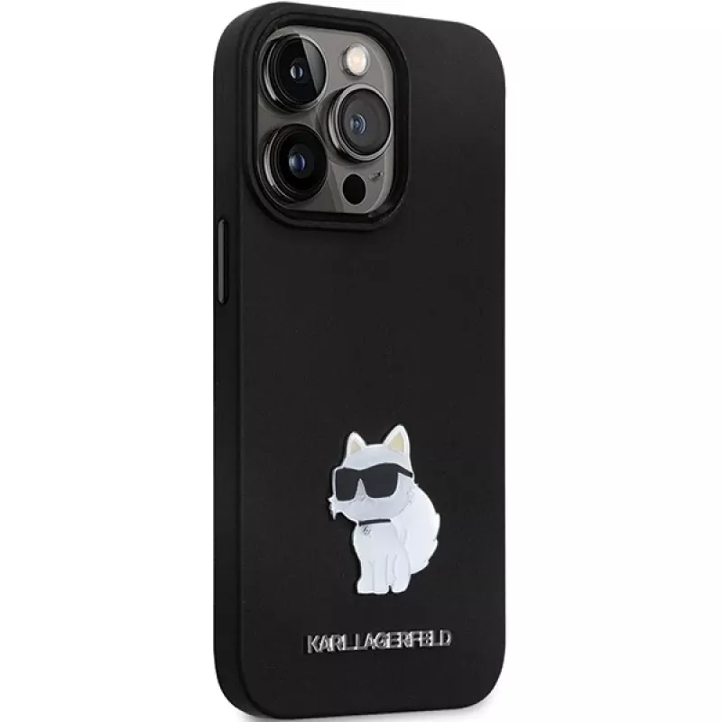 Karl Lagerfeld KLHCP14LSMHCNPK Silicone C Metal Pin Hard Case, skirta iPhone 14 Pro 6,1 inch – juoda