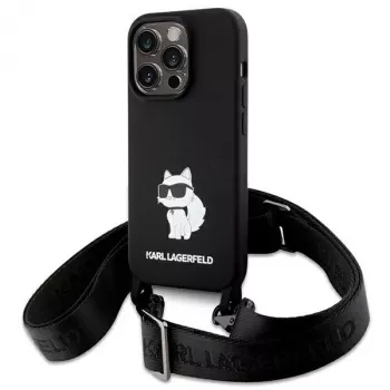 Karl Lagerfeld KLHCP15XSCBSCNK iPhone 15 Pro Max 6,7 inch Hardcase Black Crossbody Silicone Choupette