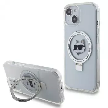 Karl Lagerfeld KLHMP15SHMRSCHH iPhone 15 / 14 / 13 6,1 inch White Hard Case Ring Stand Choupette Head MagSafe