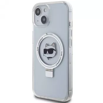 Karl Lagerfeld KLHMP15SHMRSCHH iPhone 15 / 14 / 13 6,1 inch White Hard Case Ring Stand Choupette Head MagSafe