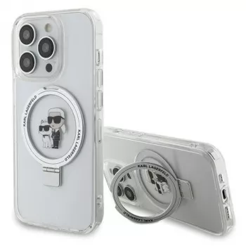 Karl Lagerfeld KLHMP15XHMRSKCH Hardcase Ring Stand, skirta iPhone 15 Pro Max 6,7 inch balta, MagSafe, Karl & Choupette