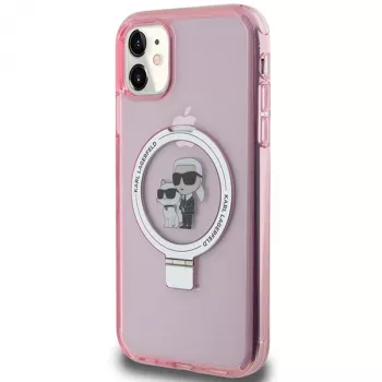 Karl Lagerfeld KLHMN61HMRSKCP iPhone 11 / XR 6.1 Pink Hard Case Ring Stand Karl & Choupette MagSafe