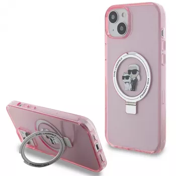 Karl Lagerfeld KLHMP15SHMRSKCP iPhone 15 / 14 / 13 6,1 inch Pink Hard Case Ring Stand Karl & Choupette MagSafe