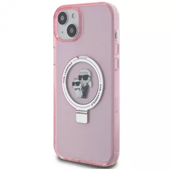 Karl Lagerfeld KLHMP15SHMRSKCP iPhone 15 / 14 / 13 6,1 inch Pink Hard Case Ring Stand Karl & Choupette MagSafe