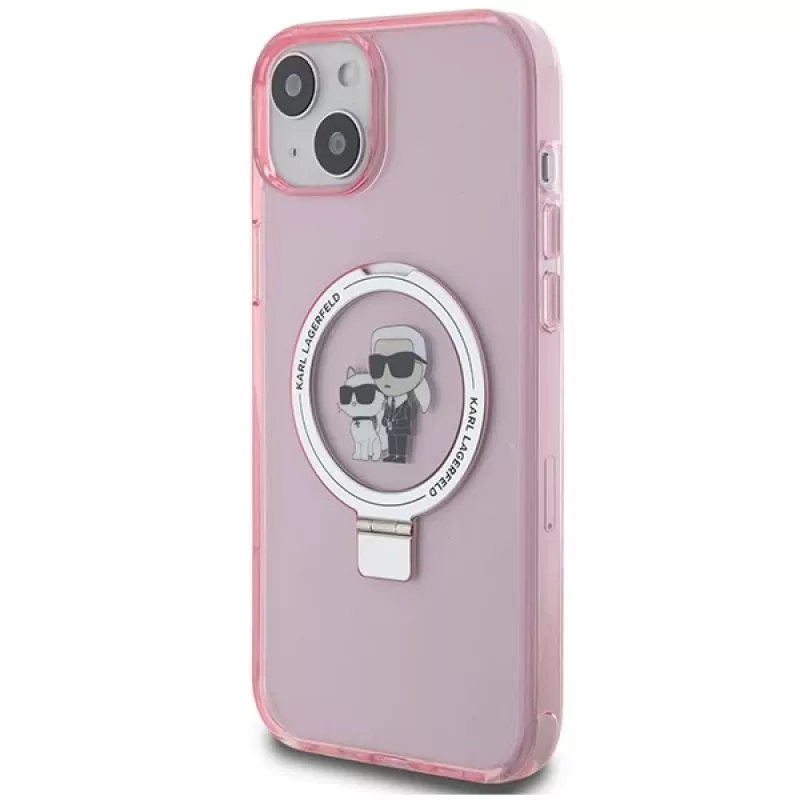 Karl Lagerfeld KLHMP15SHMRSKCP iPhone 15 / 14 / 13 6,1 inch Pink Hard Case Ring Stand Karl & Choupette MagSafe