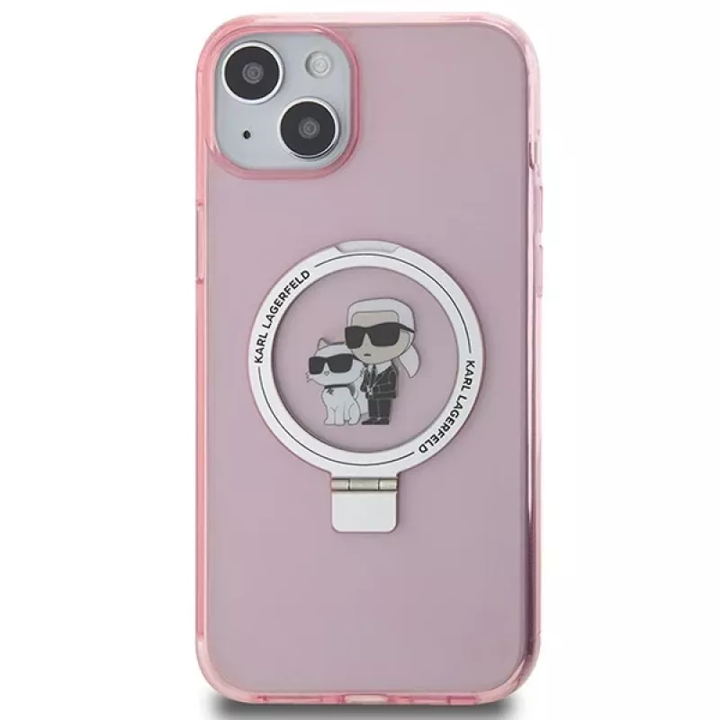 Karl Lagerfeld KLHMP15SHMRSKCP iPhone 15 / 14 / 13 6,1 inch Pink Hard Case Ring Stand Karl & Choupette MagSafe