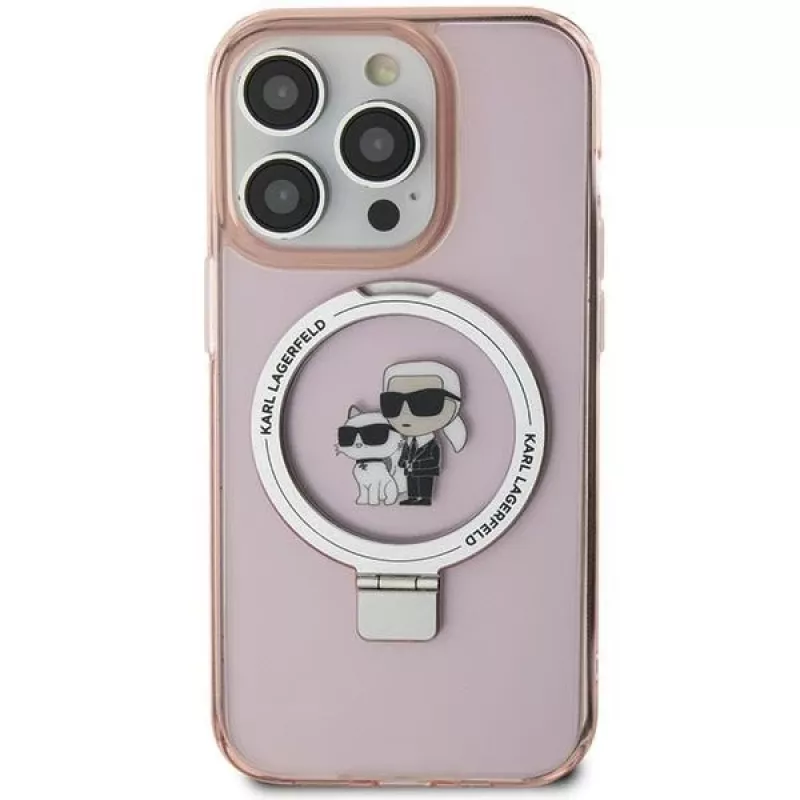 Karl Lagerfeld KLHMP15SHMRSKCP iPhone 15 / 14 / 13 6,1 inch Pink Hard Case Ring Stand Karl & Choupette MagSafe