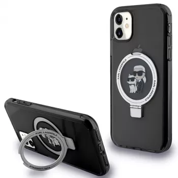 Karl Lagerfeld KLHMN61HMRSKCK Hardcase Ring Stand, skirta iPhone 11 / Xr 6.1, juoda, MagSafe, Karl & Choupette