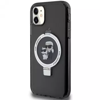 Karl Lagerfeld KLHMN61HMRSKCK Hardcase Ring Stand, skirta iPhone 11 / Xr 6.1, juoda, MagSafe, Karl & Choupette