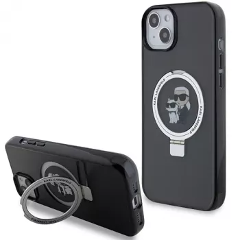 Karl Lagerfeld KLHMP15SHMRSKCK iPhone 15 / 14 / 13 6.1 Black Hardcase Ring Stand Karl & Choupette MagSafe