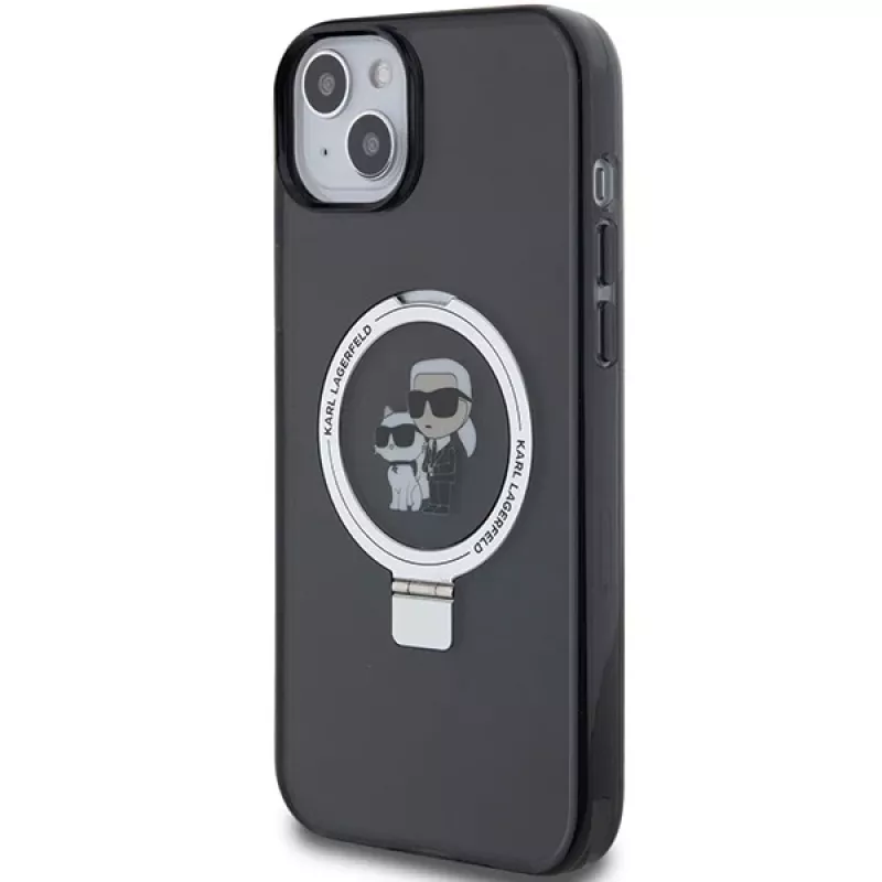 Karl Lagerfeld KLHMP15SHMRSKCK iPhone 15 / 14 / 13 6.1 Black Hardcase Ring Stand Karl & Choupette MagSafe