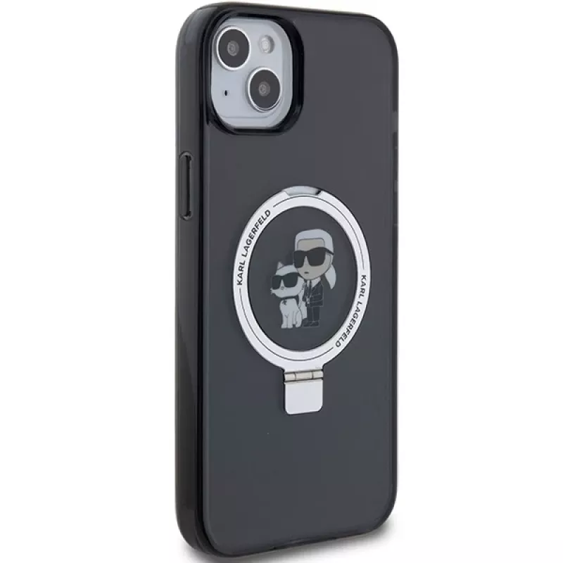 Karl Lagerfeld KLHMP15SHMRSKCK iPhone 15 / 14 / 13 6.1 Black Hardcase Ring Stand Karl & Choupette MagSafe