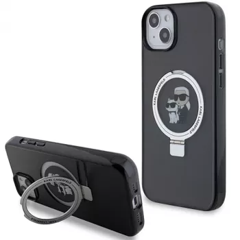 Karl Lagerfeld KLHMP15MHMRSKCK Kietas Dėklas su Žiediniu Stovu ir MagSafe, Skirtas iPhone 15 Plus / 14 Plus 6,7 inch, Juodas