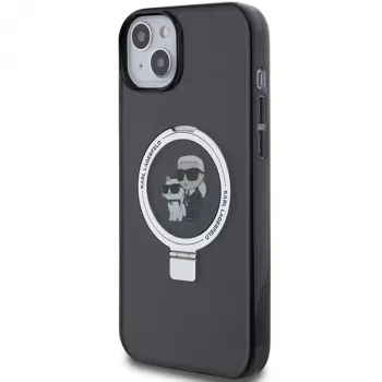 Karl Lagerfeld KLHMP15MHMRSKCK Kietas Dėklas su Žiediniu Stovu ir MagSafe, Skirtas iPhone 15 Plus / 14 Plus 6,7 inch, Juodas